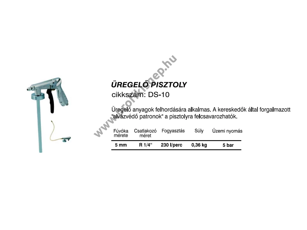 BETTA DS10 üregelő pisztoly, tartály nélkül, fúvóka: 1,5mm, max.230 l/min, 5,0 Bar