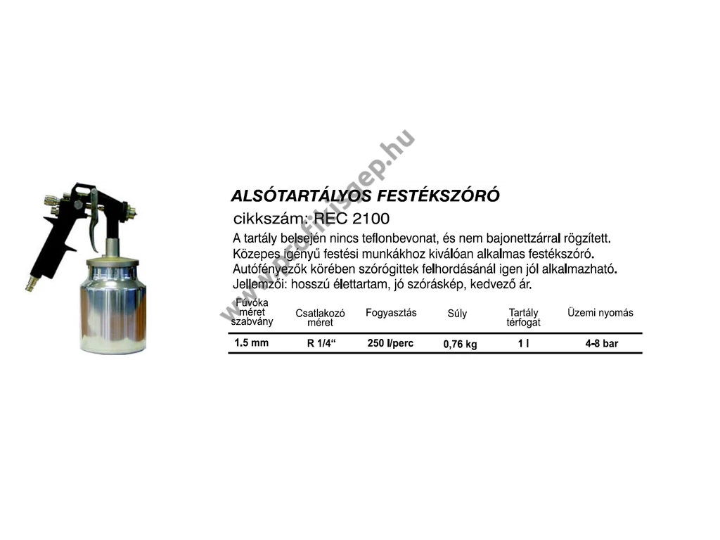 BETTA REC2100 festékszóró, alsótartályos, 1000ml, fúvóka: 1,5mm, max.250 l/min, 4-8,0 Bar, 1/4" tömlőcsatlakozó