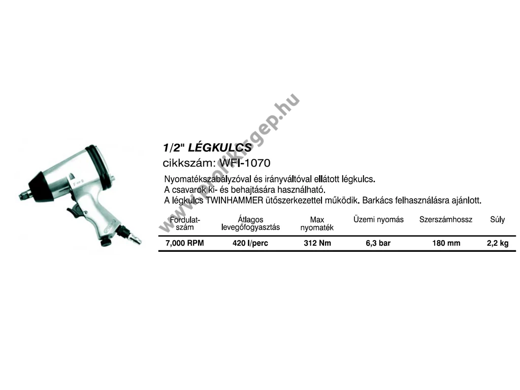 Betta WFI-1070 Pneumatikus légkulcs 1/2 " 312Nm, dugókulcsbetéttel, műanyag koffer