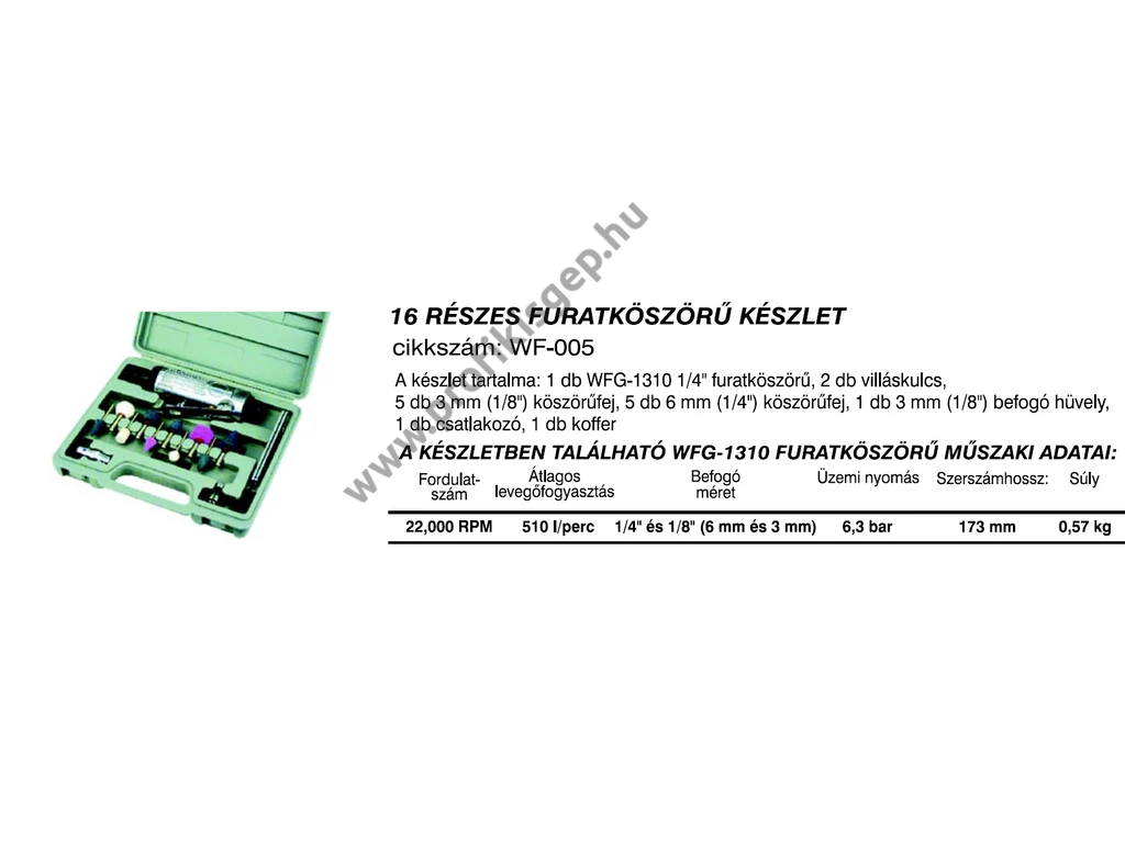 BETTA WF005 Pneumatikus furatköszörű készlet, 3mm és 6mm befogó, 22.000 fordulatszám