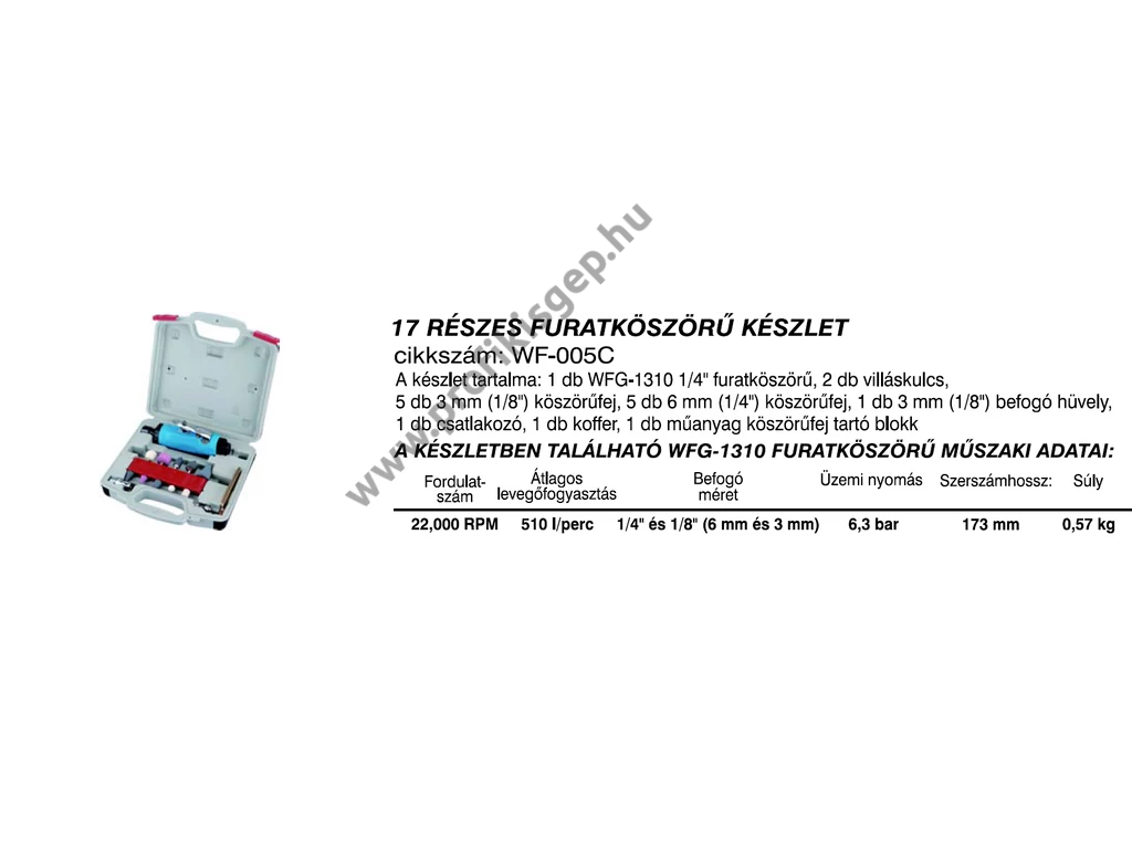 BETTA WF005C Pneumatikus furatköszörű készlet, 3mm és 6mm befogó, 22.000 fordulatszám