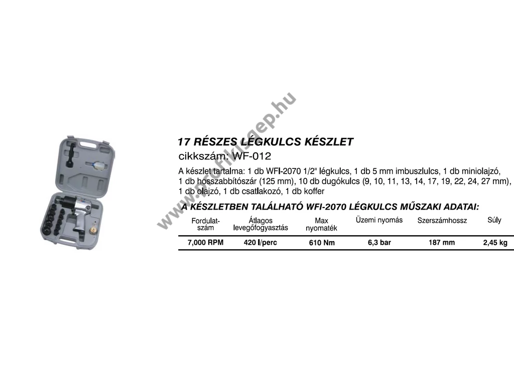 Betta WFI-2070 Pneumatikus légkulcs 1/2 " 610Nm, 10 db dugókulcsbetét, műanyag koffer
