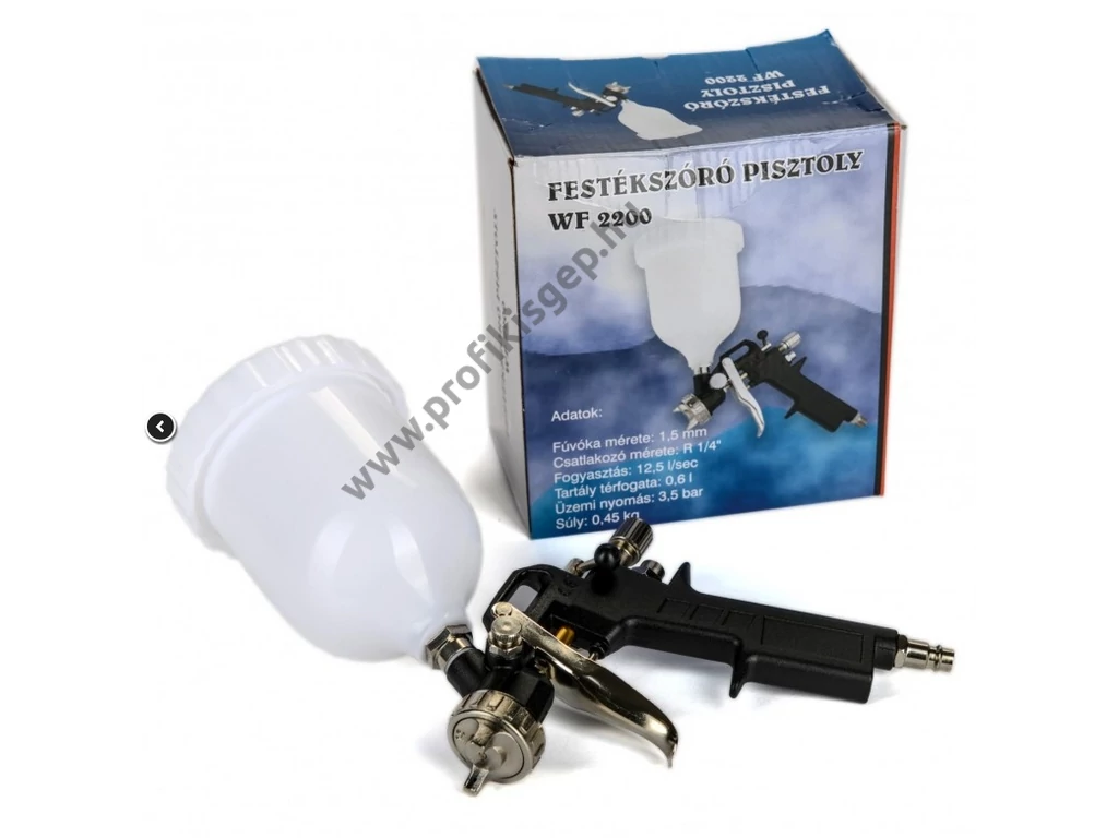 BETTA WF2200 festékszóró, felsőtartályos, 500ml, fúvóka: 1,5mm, max.280 l/min, 3,5 Bar, 1/4" tömlőcsatlakozó
