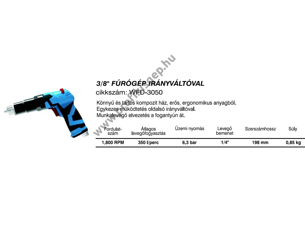 Betta WFD3050 Pneumatikus fúró irányváltóval, fogaskoszorús tokmány 10mm-ig, 10Nm,