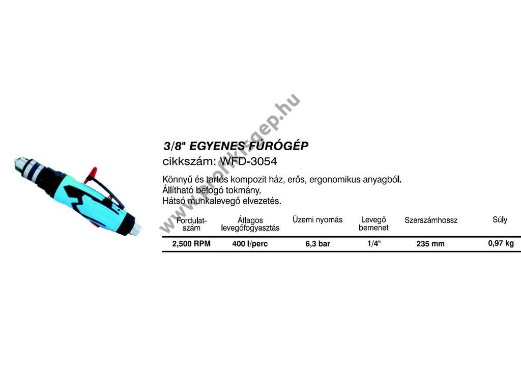 Betta WFD3054 Pneumatikus fúró egyenes, fogaskoszorús tokmány 10mm-ig, 10Nm,