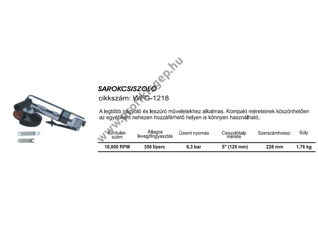 BETTA WFG1218 Pneumatikus sarokcsiszoló, 125mm csiszolóméret, 10.000 fordulatszám