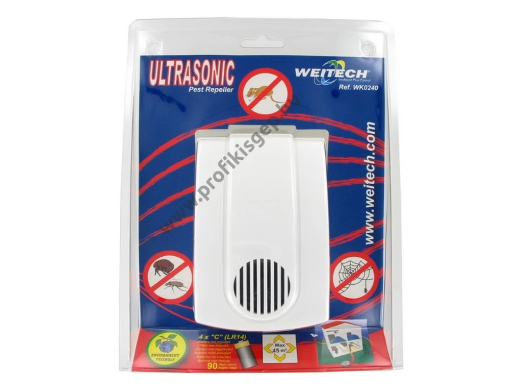 Weitech Ultrahangos kártevő riasztó 60 m2/ elemmel működik
