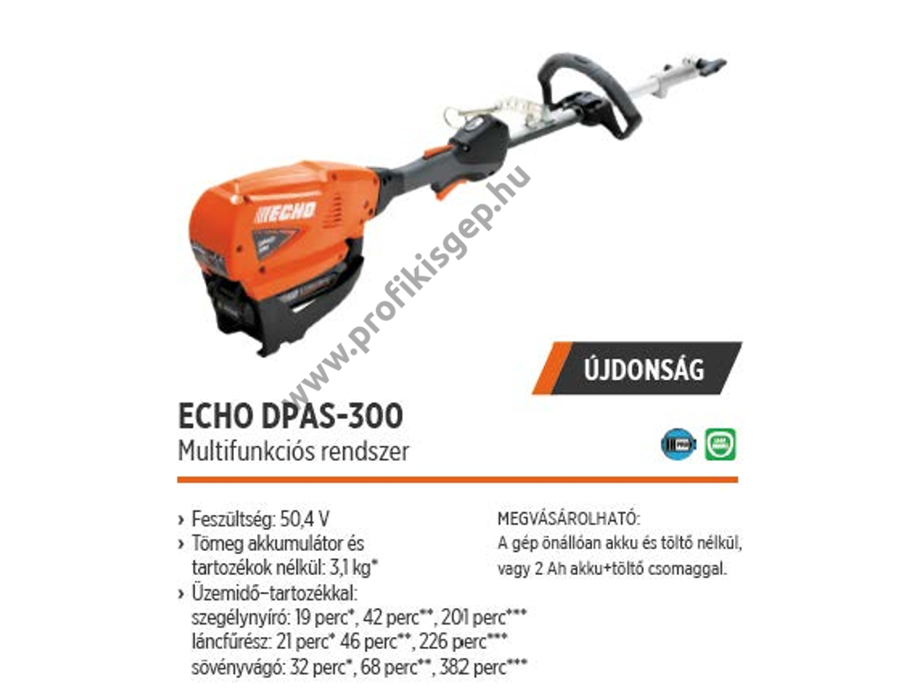 ECHO DPAS-300 akkumulátoros Multi alapgép, 50V, akku és töltő nélkül