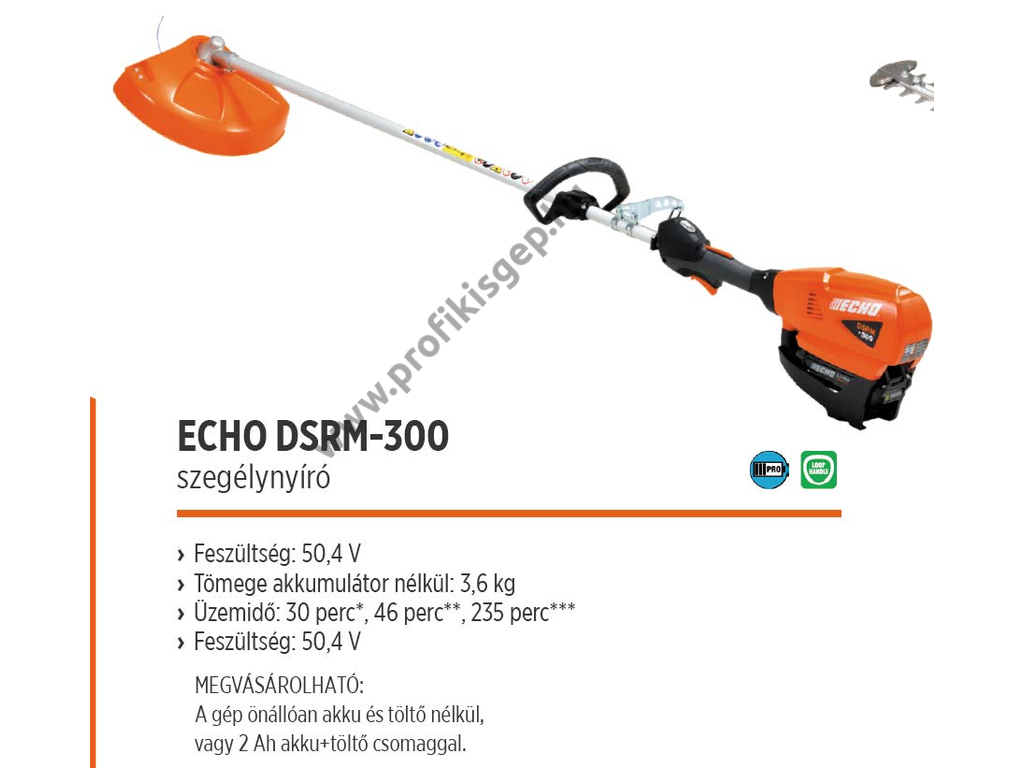 ECHO DSRM-300 akkumulátoros szegélynyíró, fűkasza, 50V, egyenes szár, damilfej, akku és töltő nélkül