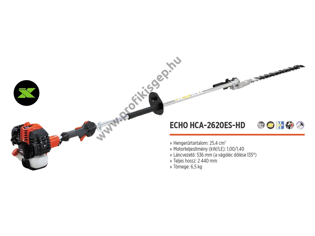 ECHO HCA-2620ES-HD benzinmotoros magassági sövényvágó, 25.4 cm3, 1.4 Le, 53 cm, teljes hossz: 244 cm