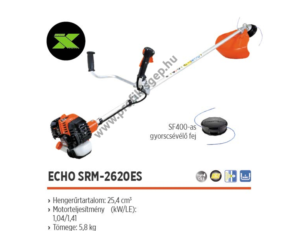 ECHO SRM-2620ES/U benzinmotoros bozótvágó, fűkasza 25.4cm3, 1,4Le, damilfej