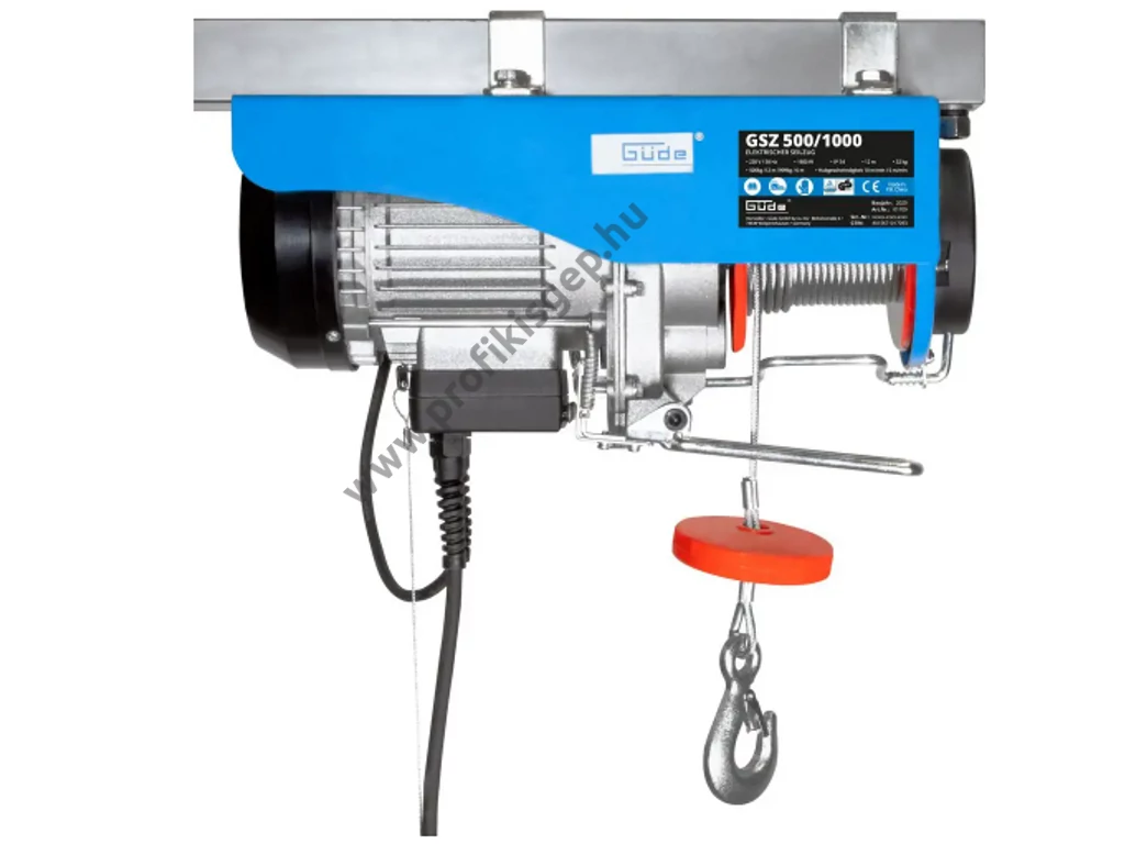 Güde GSZ 500/1000 Elektromos csörlő, drótköteles emelő,  230V/1600W, 500/1000kg, 12/6 méter
