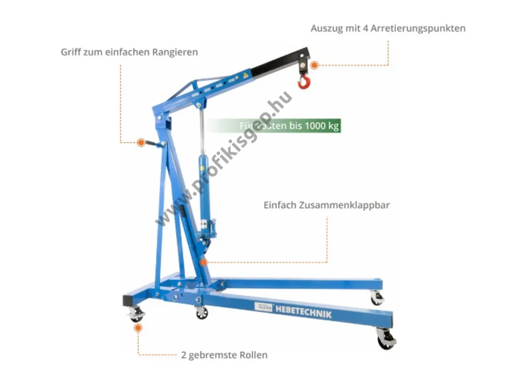 Güde Műhelydaru, motor kiemelő zsiráf, 1000kg, Emelési magasság: 868-958-1048-1138mm