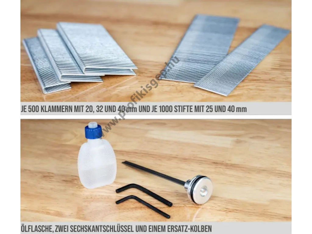 Güde pneumatikus szögbelövő, tüzőgép, üzemi nyomás: 6 Bar, csatlakozó:1/4", Kapcsokkal