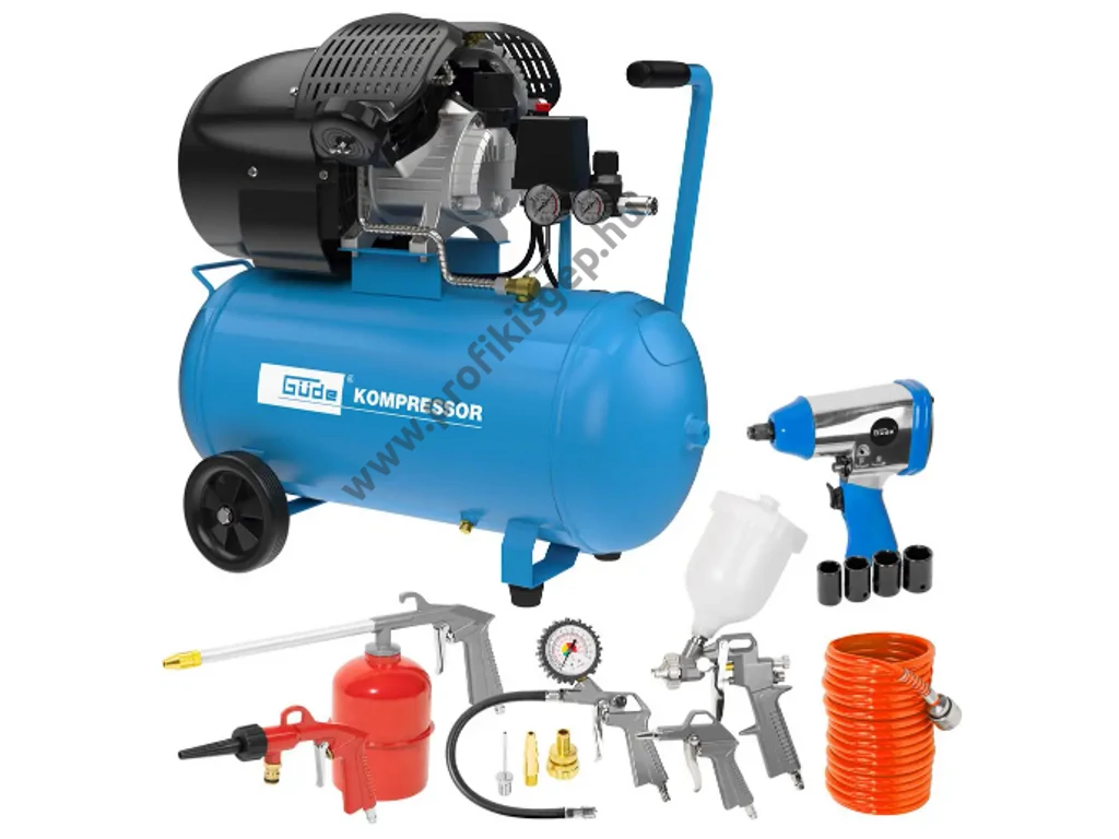 Güde 405/10/50 15 részes olajkenésű kompresszor, 320l/perc 10bar tartály 50L, 230V 2200W,