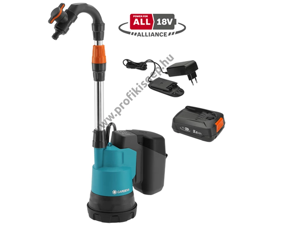 Gardena Akkumulátoros hordóürítő szivattyú 2000/2 18V P4A akkumulátorral - 14602-20
