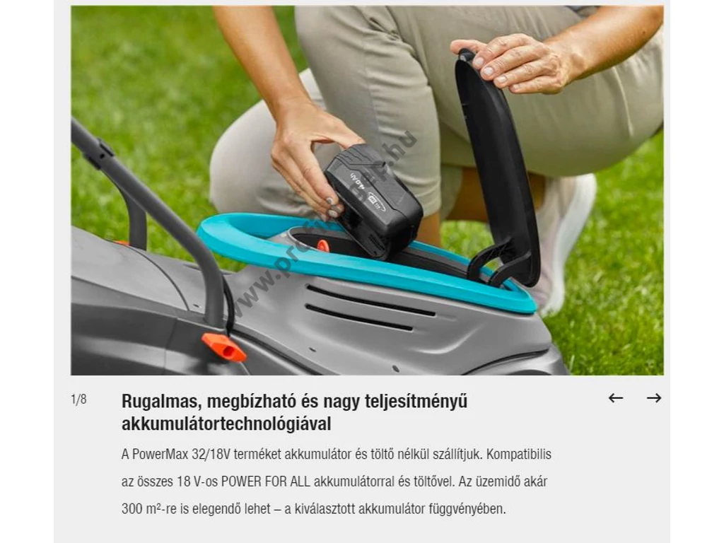 Gardena PowerMax 32/18V P4A akkumulátoros fűnyíró, 32 cm, 18V akku és töltő nélkül