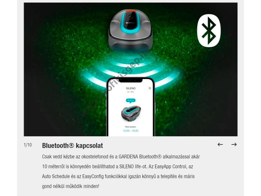 Gardena SILENO life 750 robotfűnyíró, 18V, 2 Ah, 750m2, 200 méter telepítő huzal,  GARDENA Bluetooth® App