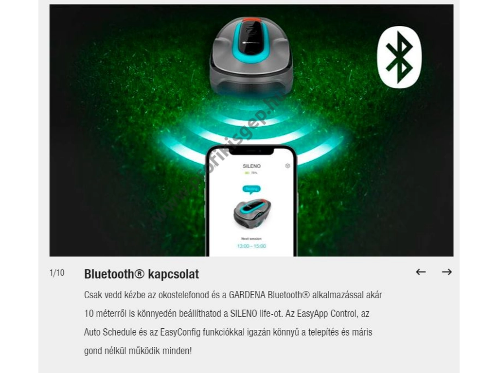 Gardena SILENO life 1250 robotfűnyíró, 18V, 2Ah, 1250m2, 250 méter telepítő huzal,  GARDENA Bluetooth® App