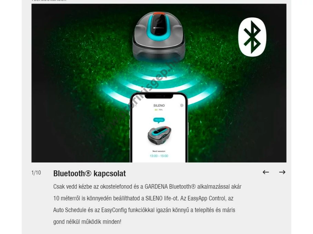 Gardena SILENO life 1500 robotfűnyíró, 18V, 2Ah, 1500m2, 250 méter telepítő huzal,  GARDENA Bluetooth® App