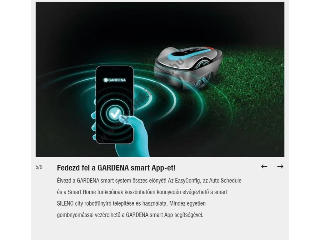 Gardena Smart SILENO city 500 robotfűnyíró , 18V, 2Ah, 500m2, 150 méter telepítő huzal, GARDENA smart system App