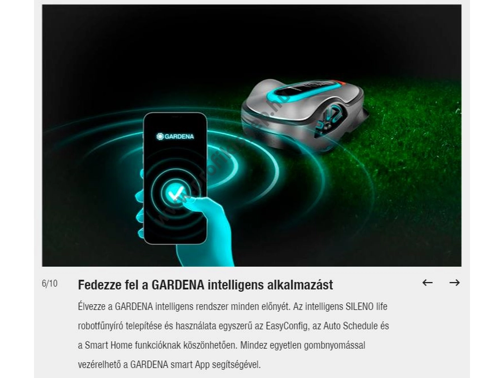 Gardena Smart SILENO life 1000 robotfűnyíró, 18V, 2Ah, 1000m2, 200 méter telepítő huzal, GARDENA smart system App 
