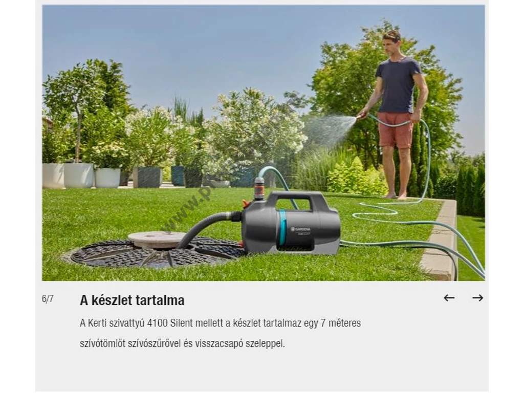 Gardena 4100 Silent elektromos felszíni vízszivattyú, 550W, 4100L, 3.6bar, szívókészlettel
