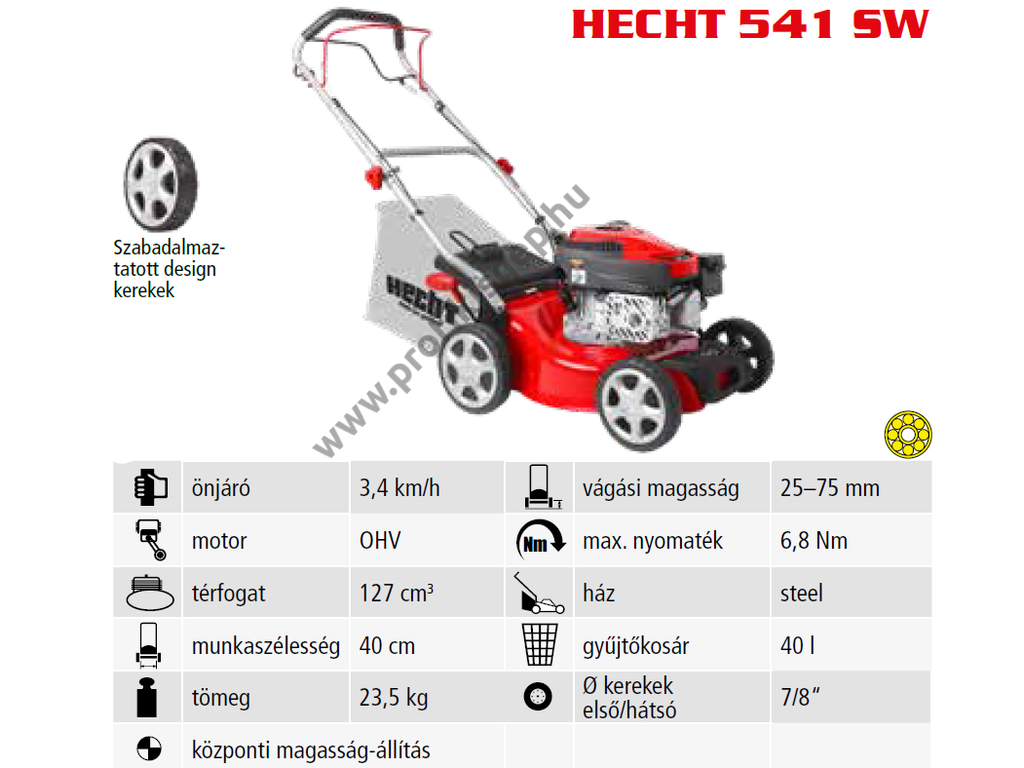 HECHT 541 SW Benzinmotoros önjáró fűgyűjtős fűnyíró, 40cm, OHV 127cm3, csapágyazott kerék