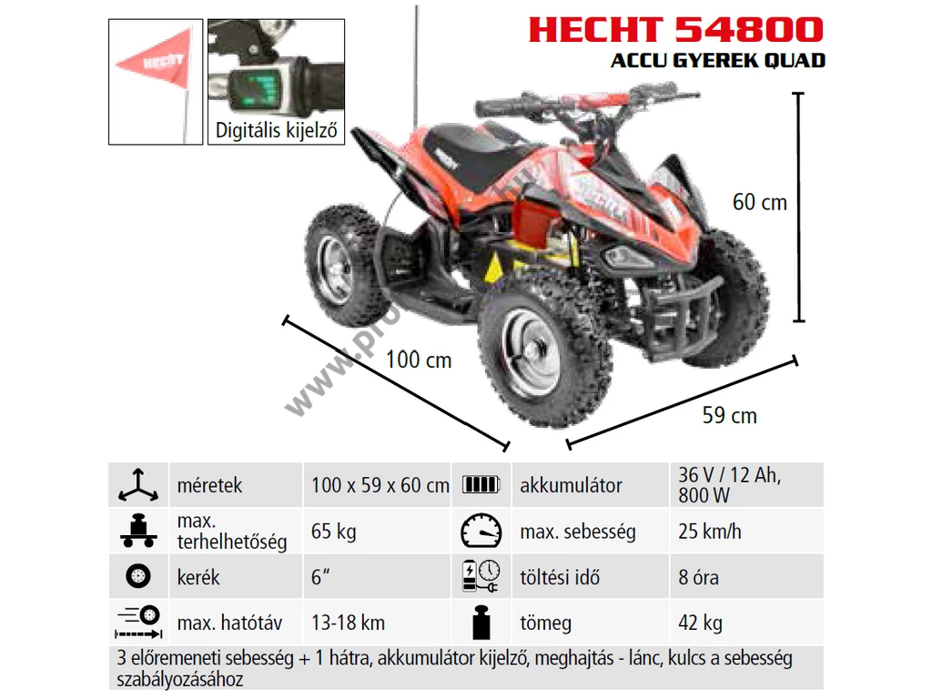 HECHT 54800 akkumulátoros quad gyerekeknek, 36V, 12Ah, 800W, Max: 65 kg