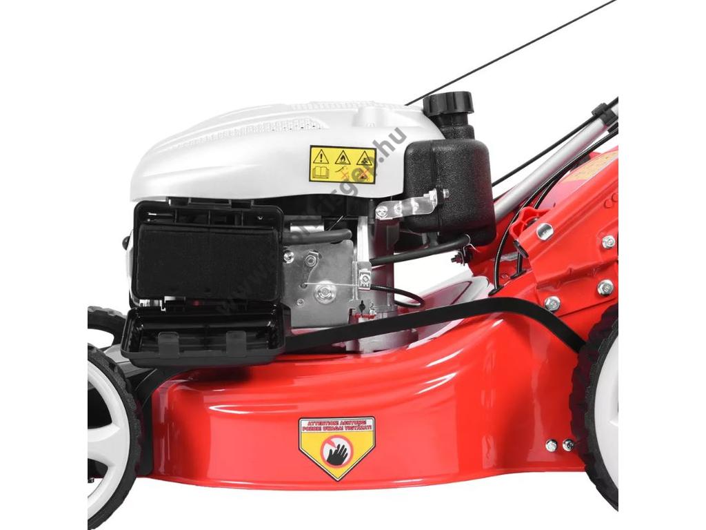 HECHT 5484SX 5IN1 Benzinmotoros önjáró fűgyűjtős fűnyíró, 46cm, OHV 135cm3, állítható menetsebesség, oldalkidobó, mulcsbetét, csapágyazott kerék