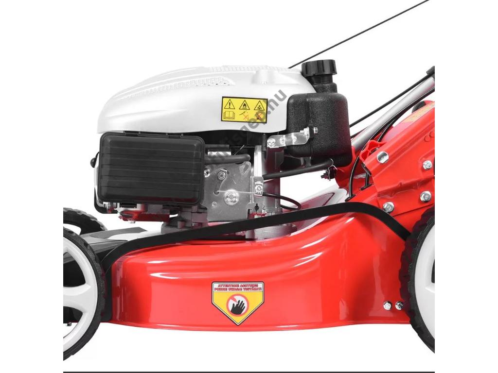 HECHT 5484SX 5IN1 Benzinmotoros önjáró fűgyűjtős fűnyíró, 46cm, OHV 135cm3, állítható menetsebesség, oldalkidobó, mulcsbetét, csapágyazott kerék