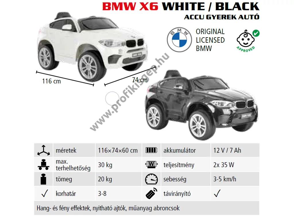 HECHT BMW X6 BLACK Akkumulátoros kisautó gyerekeknek, 12V, 7Ah, 3-8 éves korig, Max: 30kg, távírányítóval