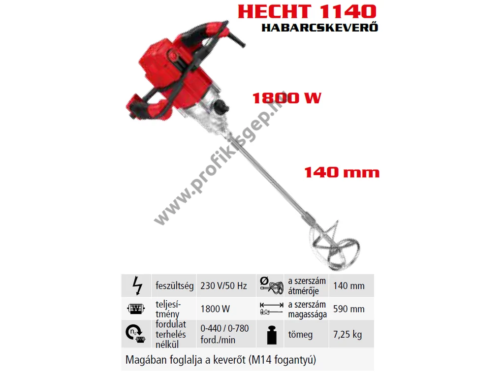 HECHT 1140 Habarcskeverő 1800W, 2 sebességfokozat, keverőszárral