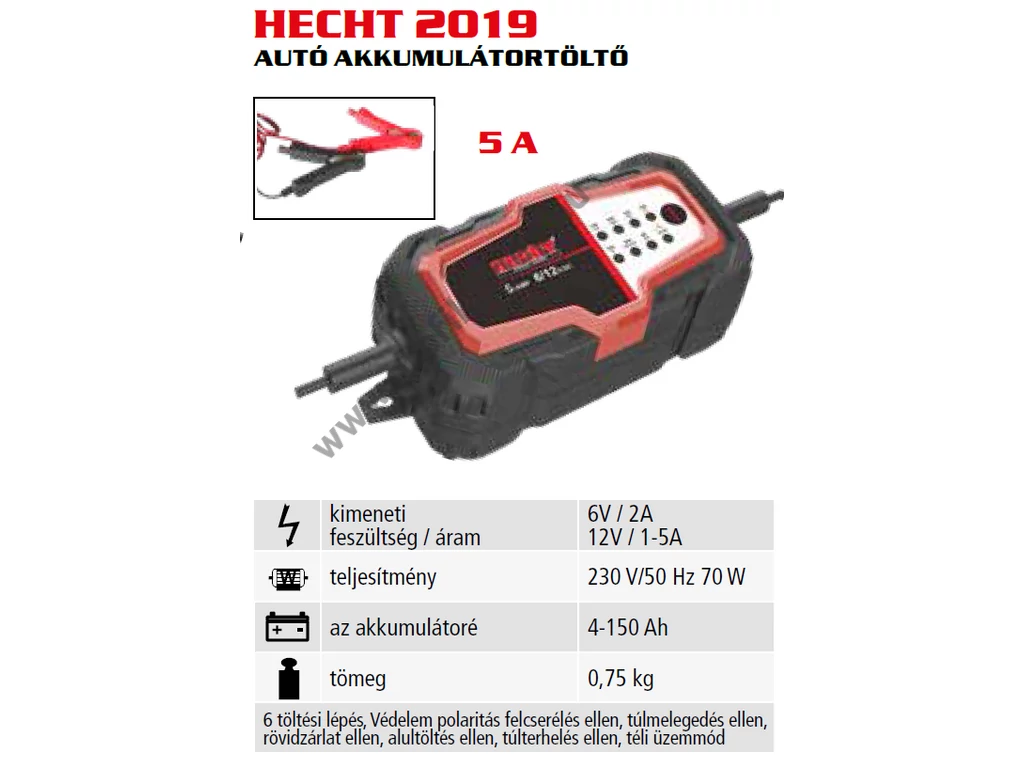 HECHT 2019 autó akkumulátortöltő, 6V-12V, 4-150 Ah akkuhoz