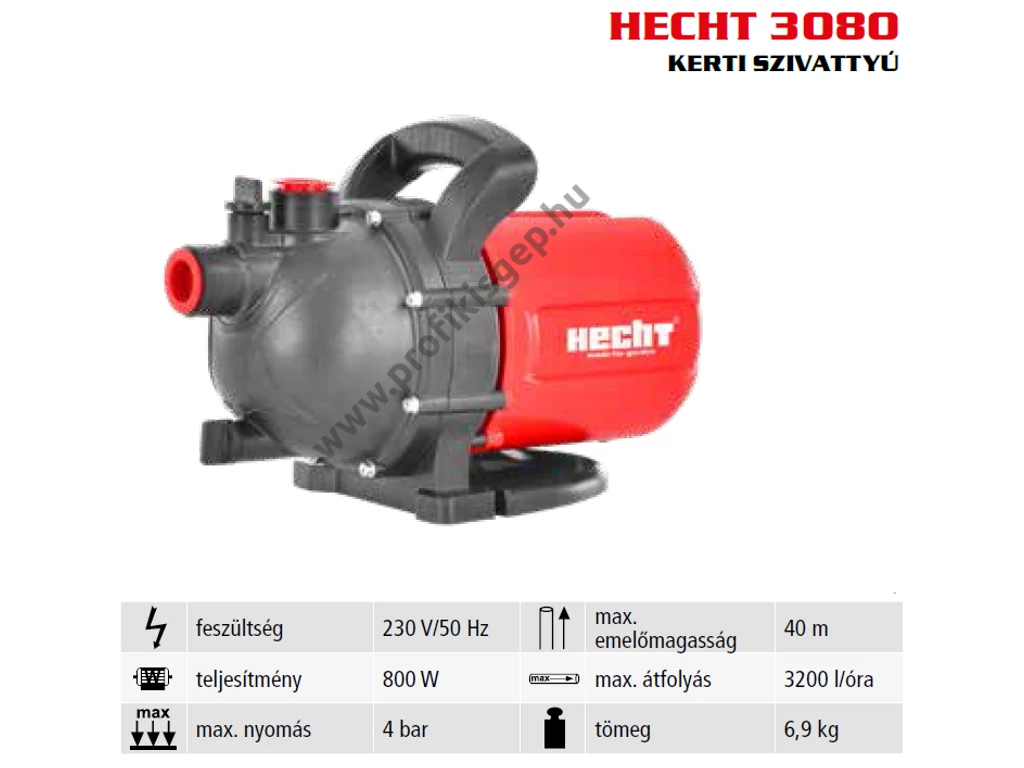 HECHT 3080 elektromos felszíni vízszivattyú, 800W, 3200L, 4.0bar