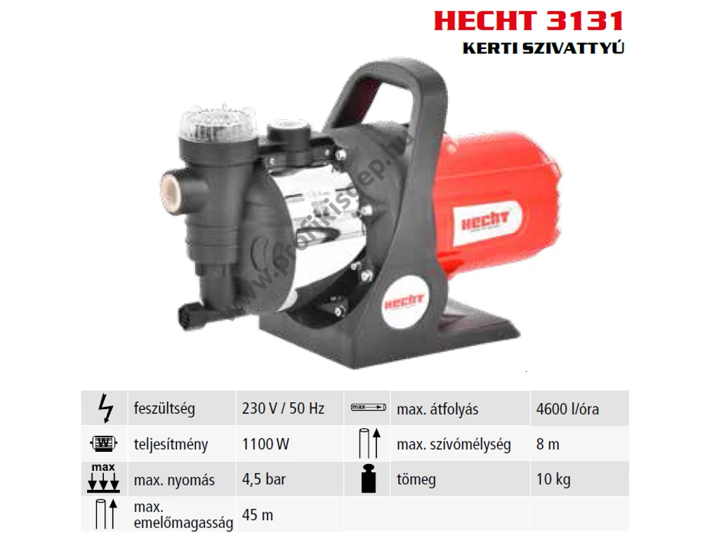 HECHT 3131 elektromos felszíni vízszivattyú, 1100W, 4600L, 4.5bar