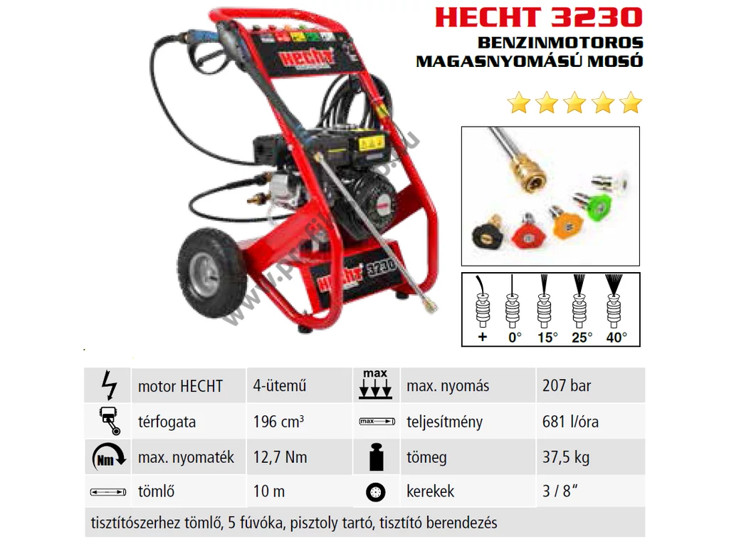 HECHT 3230 benzinmotoros magasnyomású mosó, max: 207bár, OHV 196cm3, 681 l/óra