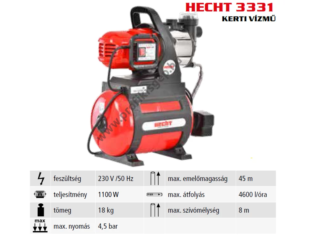 HECHT 3331 elektromos felszíni szivattyú, házi vízmű, 1100W, 4600l, 4.5 bar