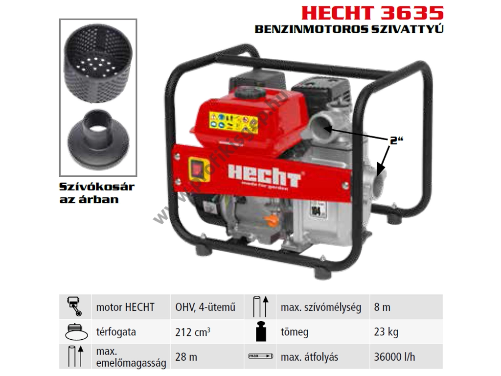 HECHT 3635 benzinmotoros vízszivattyú 2", OHV 212cm3, 2.8bar