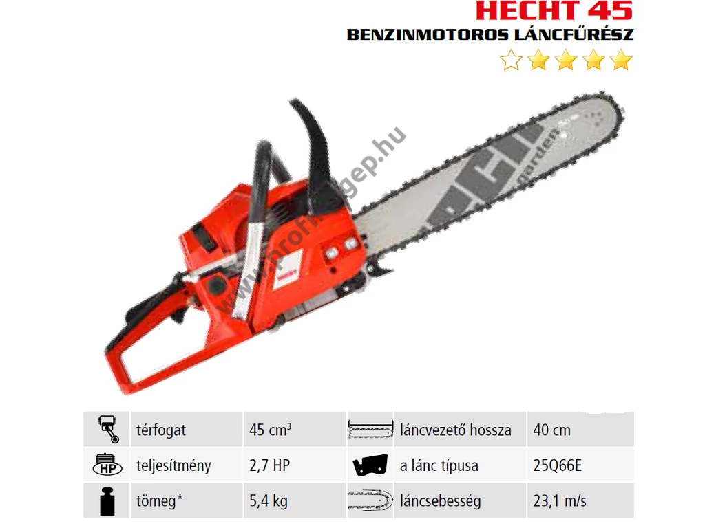 HECHT 45 Benzinmotoros láncfűrész, 45 cm3, 2.7 Le, lánc 325"-1.5-66 szem, vezető 40cm