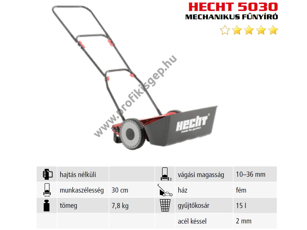 HECHT 5030 hengerkéses suhanó fűnyíró 30cm, fűgyűjtővel