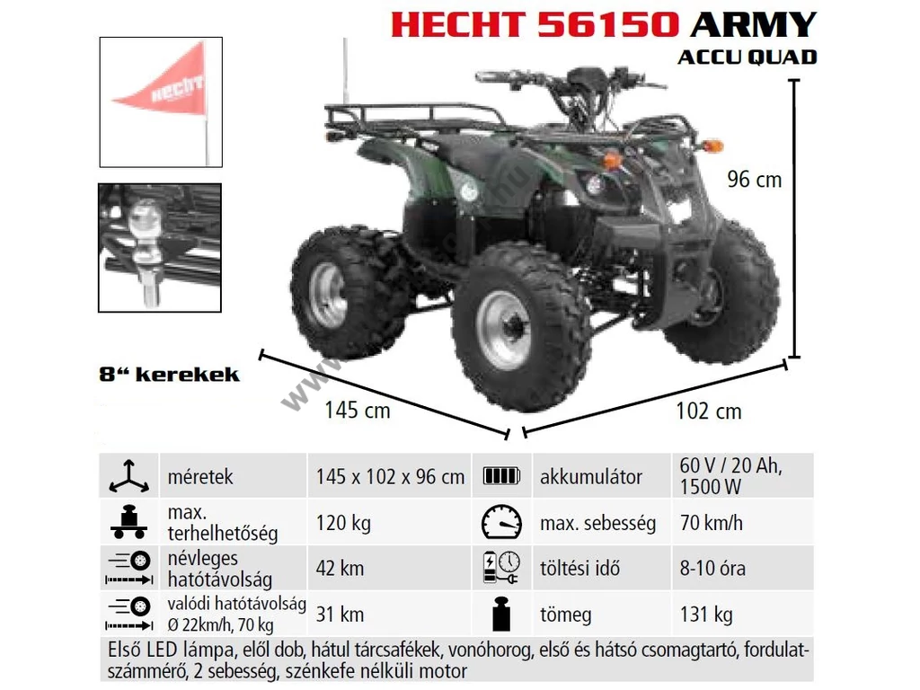 HECHT 56150 ARMY akkumulátoros quad, 60V, 20Ah, 1200W, Max: 120 kg