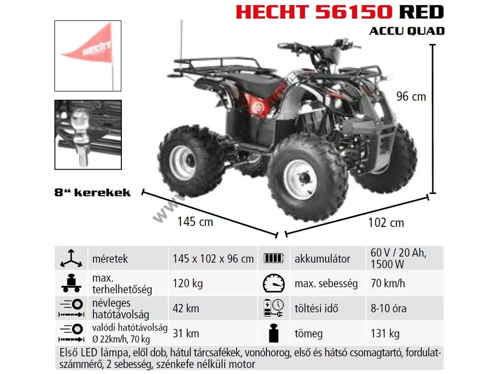 HECHT 56150 RED akkumulátoros quad, 60V, 20Ah, 1200W, Max: 120 kg