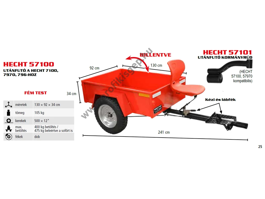 HECHT 57100 utánfutó, max: 400kg, HECHT 7100 kapálógéphez, rotációs kapához
