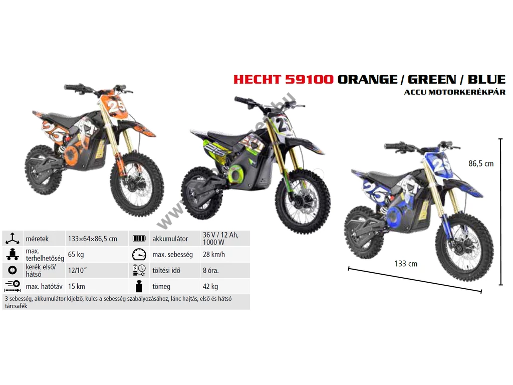 HECHT 59100 ORANGE Akkumulátoros motor gyerekeknek, 36V, 12Ah, Max: 65kg