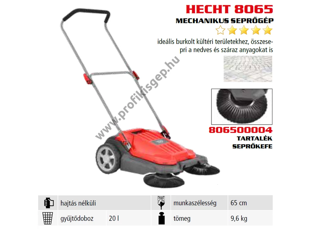 HECHT 8065 Kézi meghajtású seprőgép 65 cm 20 L