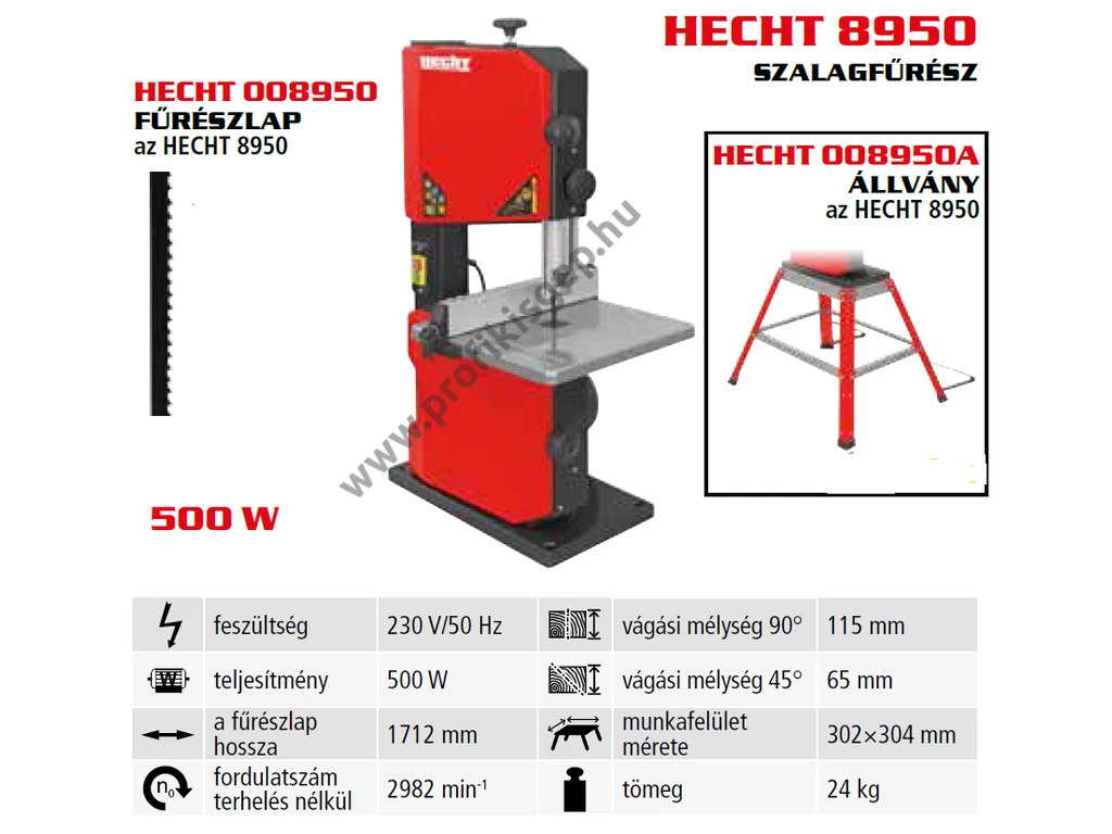 HECHT 8950 szalagfűrész, 500W, vágási mélység. 115mm, állvány nélkül