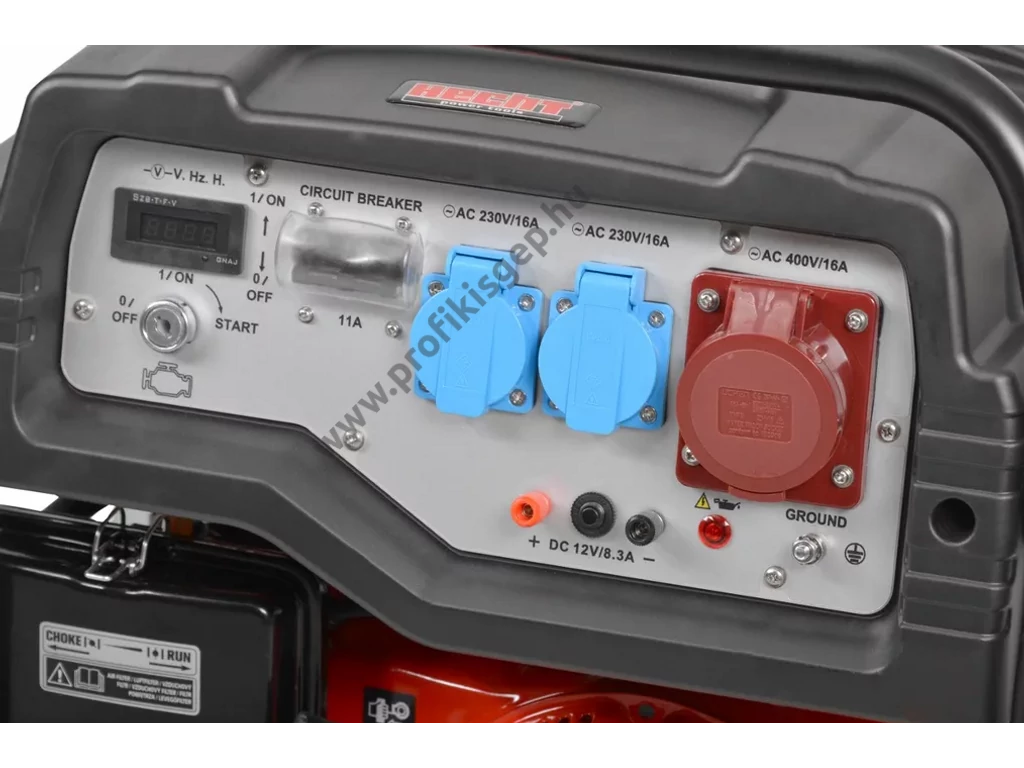 HECHT GG 10000 Háromfázisú áramfejlesztő, 400V, Max: 8500W, 10,8A, Motor: OHV, 459cm3, AVR feszültségszabályzó, önindító, szállítókerék