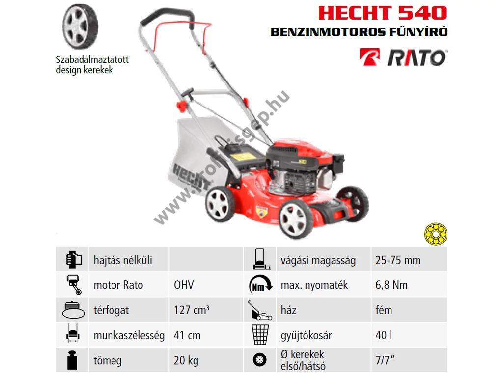 HECHT 540 Benzinmotoros fűgyűjtős fűnyíró, 41cm, RATO OHV 127cm3