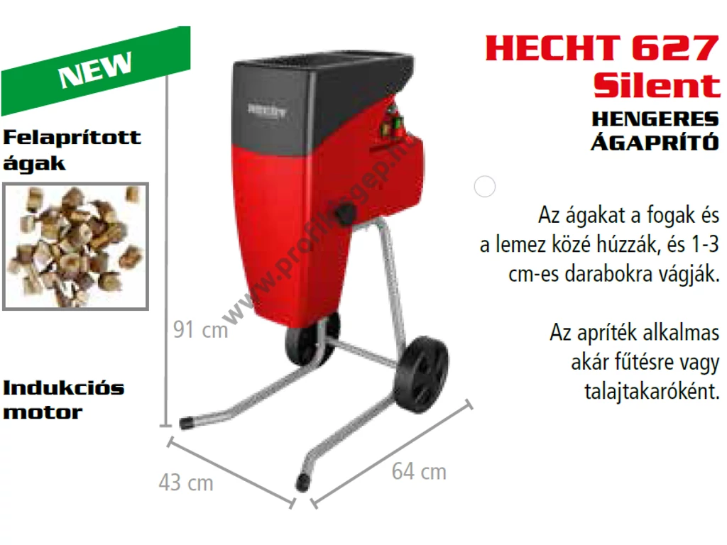 HECHT 627 Silent Elektromos ágaprító, komposztáló, Maróhengeres, 2500W, ágátmérő: 4 cm